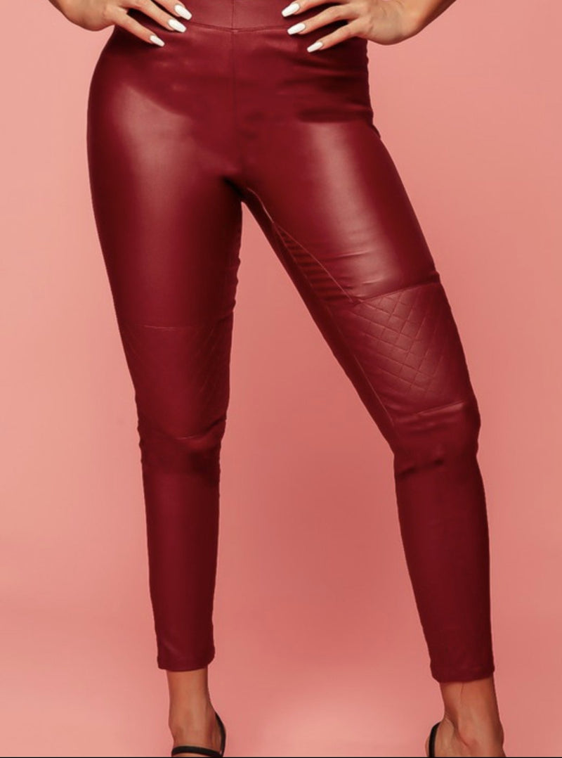 Burgundy faux leather pants - Mesmeric Chic 