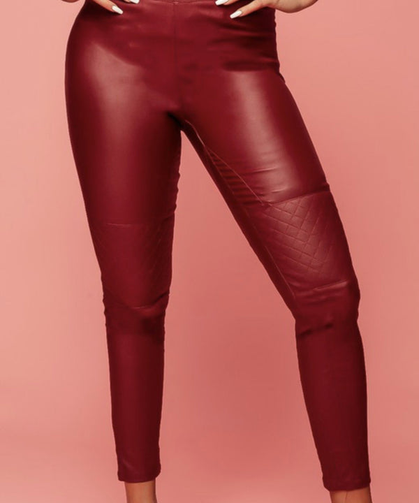 Burgundy faux leather pants - Mesmeric Chic 
