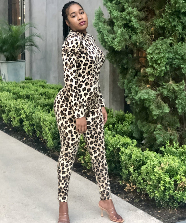 Leopard print knit jumpsuit - Mesmeric Chic 